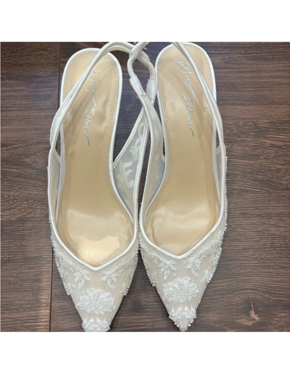 Betsey Johnson Ivory Beaded Pointed-Toe Slingback Heels